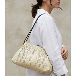 MIU MIU Prada 1999 Vintage Y2K Beige Leather Shoulder Bag w/Kiss Lock Closure